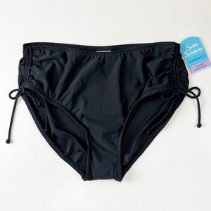 Swim Solutions Bikini Bottom Womens 16 Black Tummy Control Adjustable Leg Swim
